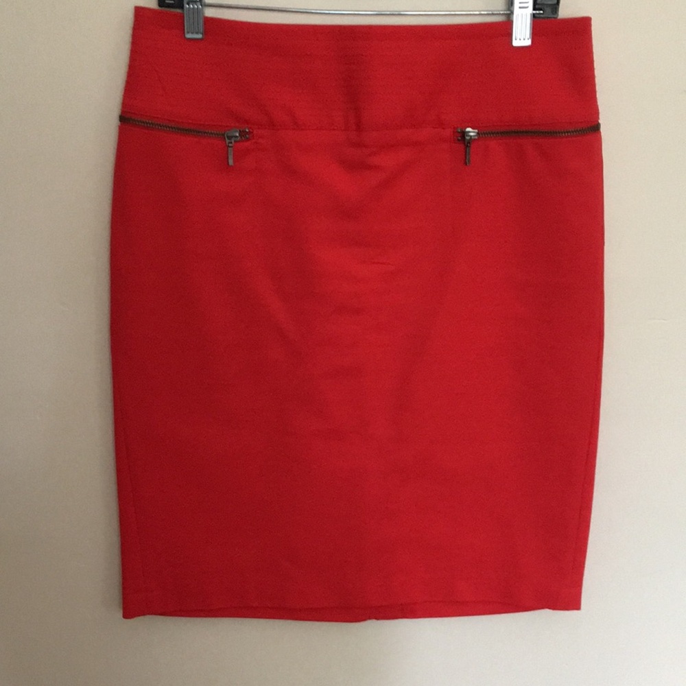 Red Pencil Skirt with Zip Detail - Women